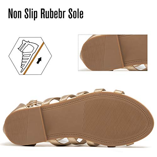 katliu Women's Gladiator Sandal Strappy Flat Sandals Two Ankle Buckle Gold 8 - Image 5