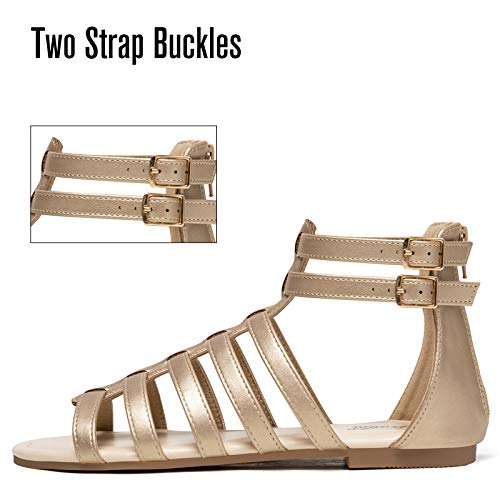 katliu Women's Gladiator Sandal Strappy Flat Sandals Two Ankle Buckle Gold 8 - Image 2