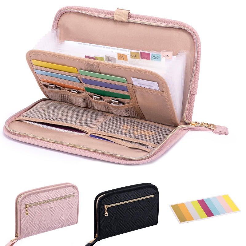 FRECOLSH Receipt Organizer with 12 Pockets 10x6 Receipt Holder Organizer - Small Accordion File Organizers - Cash Organizers for Travel, Business, Gift - Image 1