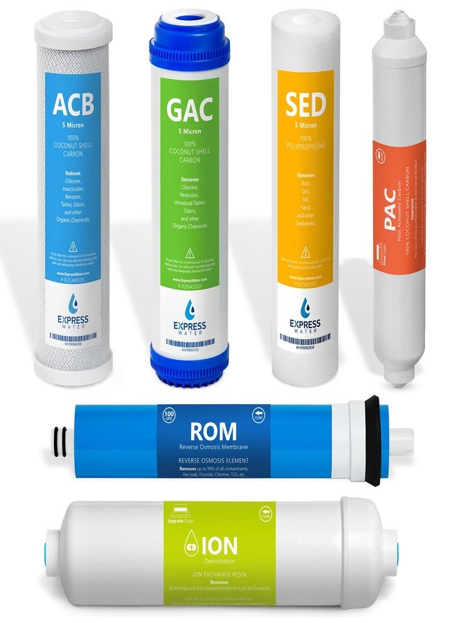 Express Water - 6 Month Deionization Reverse Osmosis System Replacement Filter Set - 6 Filters with 100 GPD RO Membrane - 10 inch Size Water Filters - Image 1