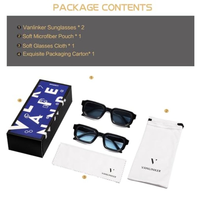 VANLINKER Retro Small Chunky Rectangle Sunglasses for Men Women Vintage Trendy Square Thick Sun Glasses VL9823 - Image 5