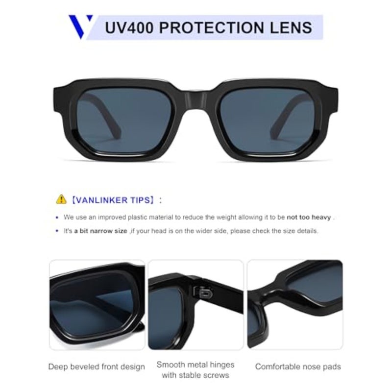 VANLINKER Retro Small Chunky Rectangle Sunglasses for Men Women Vintage Trendy Square Thick Sun Glasses VL9823 - Image 4