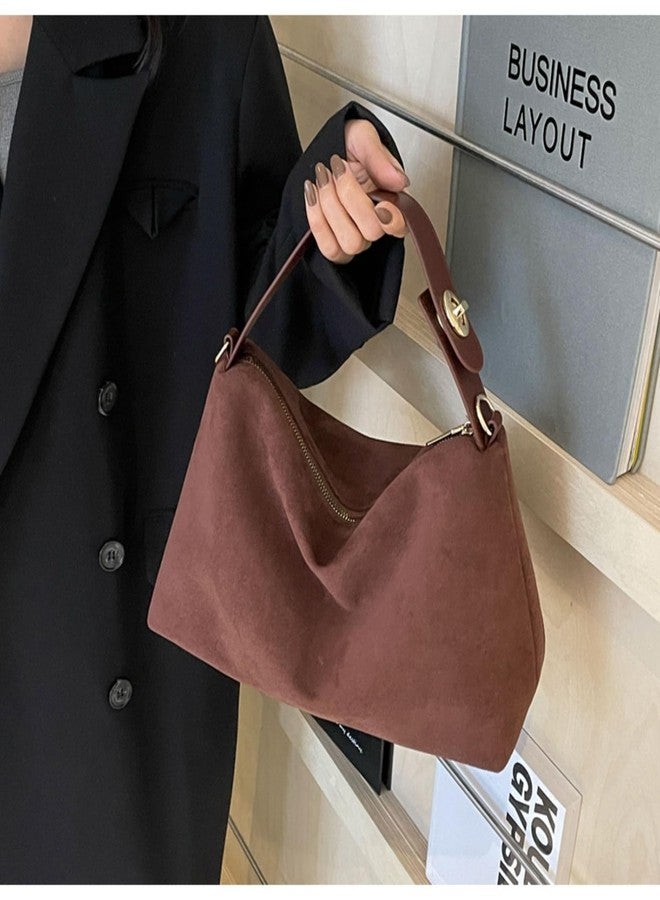 LOTUSTAR Slouchy Shoulder Bag Suede Soft Hobo Crossbody Bag with Adjustable Retro Y2K Shoulder Purse Vegan Handbag (Burgundy) - Image 2