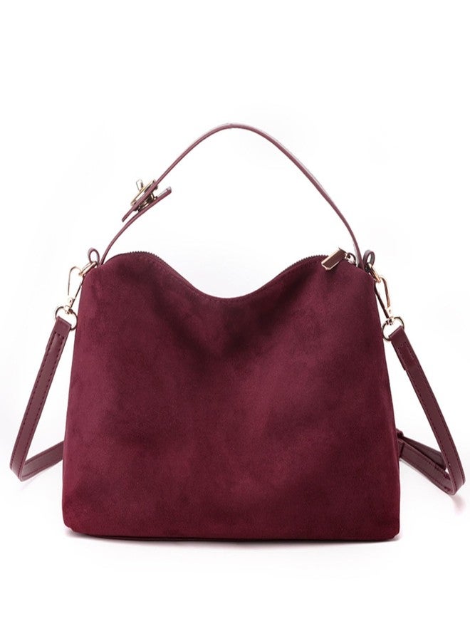 LOTUSTAR Slouchy Shoulder Bag Suede Soft Hobo Crossbody Bag with Adjustable Retro Y2K Shoulder Purse Vegan Handbag (Burgundy) - Image 1