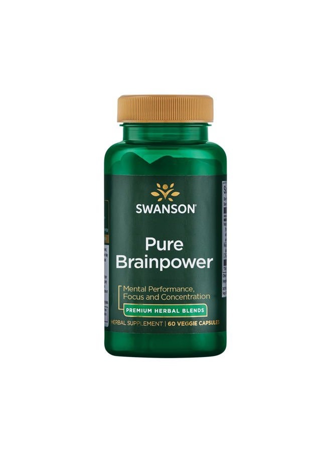 SWANSON Pure Brainpower Brain Health Cognitive Memory Focus Support Brain-Derived Neurotrophic Factor (BDNF) Herbal Supplement (Ginkgo Biloba, Bacopa Monnieri) 60 Veggie Capsules (Veg Caps) Vegan - Image 1