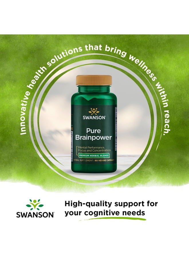 SWANSON Pure Brainpower Brain Health Cognitive Memory Focus Support Brain-Derived Neurotrophic Factor (BDNF) Herbal Supplement (Ginkgo Biloba, Bacopa Monnieri) 60 Veggie Capsules (Veg Caps) Vegan - Image 2