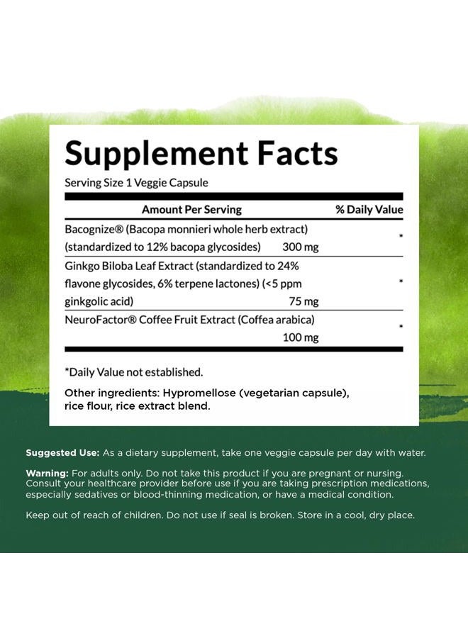 SWANSON Pure Brainpower Brain Health Cognitive Memory Focus Support Brain-Derived Neurotrophic Factor (BDNF) Herbal Supplement (Ginkgo Biloba, Bacopa Monnieri) 60 Veggie Capsules (Veg Caps) Vegan - Image 5