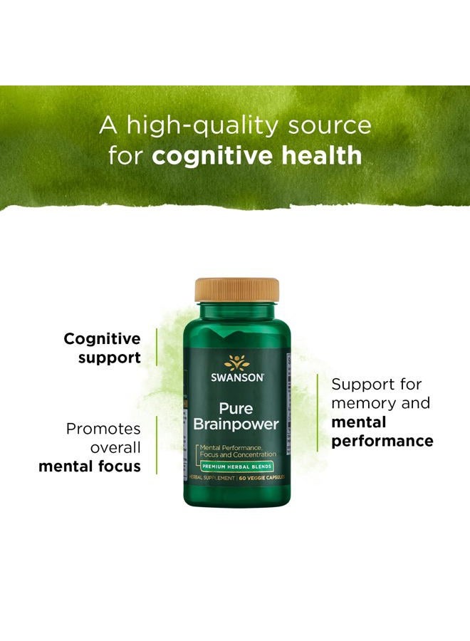 SWANSON Pure Brainpower Brain Health Cognitive Memory Focus Support Brain-Derived Neurotrophic Factor (BDNF) Herbal Supplement (Ginkgo Biloba, Bacopa Monnieri) 60 Veggie Capsules (Veg Caps) Vegan - Image 4