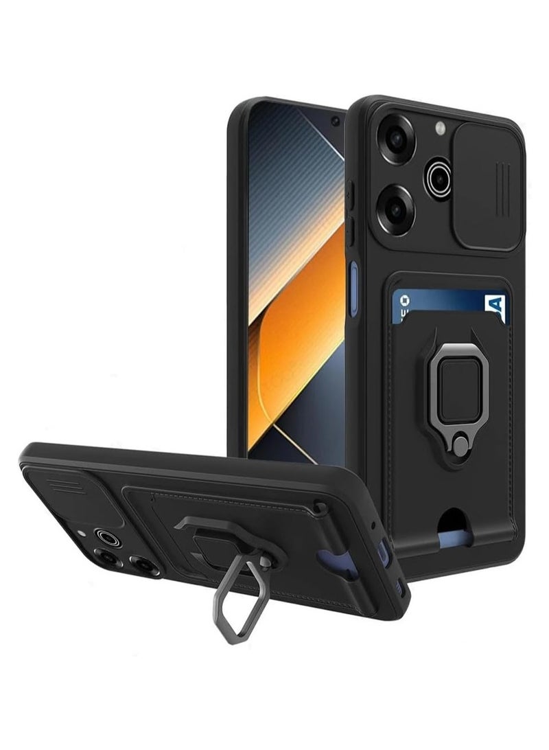 General Compatible with Tecno Pova 6 Pro 5G Case Silicone with Camera Lens Protection, Case with Stand and Card Holder Function Shockproof Protective Cover 