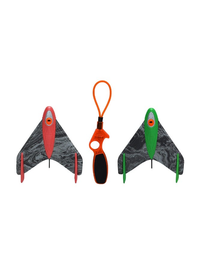 Zing Blast Off Sky Gliderz Foam Whistle Glider Set Pull-Tab Launcher, Sonic Blaze Screaming Flight, 120ft Looping & Gliding Outdoor Toy for Kids Ages 8+, Assorted Red & Green - Image 1