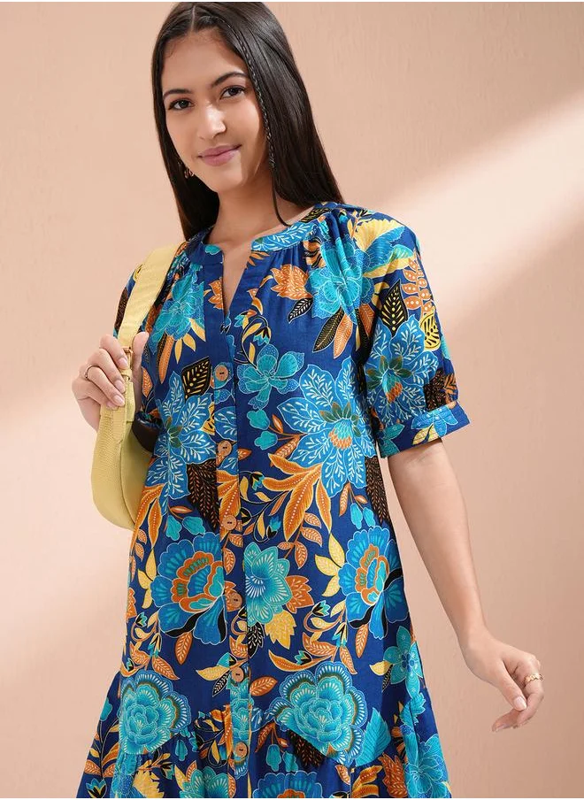 Vishudh Vishudh Women Floral Print Puff Sleeves Cotton A-Line Mini Dress