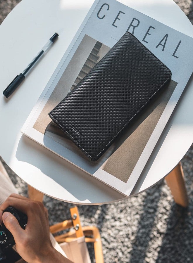 فولكيت محفظة جواز سفر VULKIT مزودة بتقنية حجب RFID، محفظة سفر للرجال والنساء، مقاس طويل، لون أسود من ألياف الكربون. - Image 4