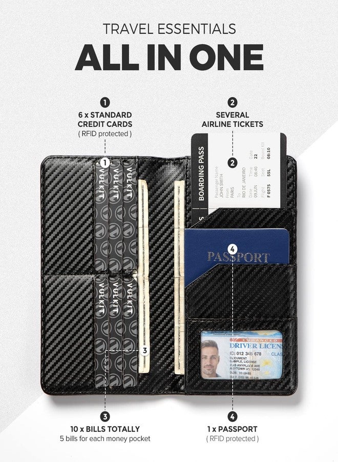 فولكيت محفظة جواز سفر VULKIT مزودة بتقنية حجب RFID، محفظة سفر للرجال والنساء، مقاس طويل، لون أسود من ألياف الكربون. - Image 2