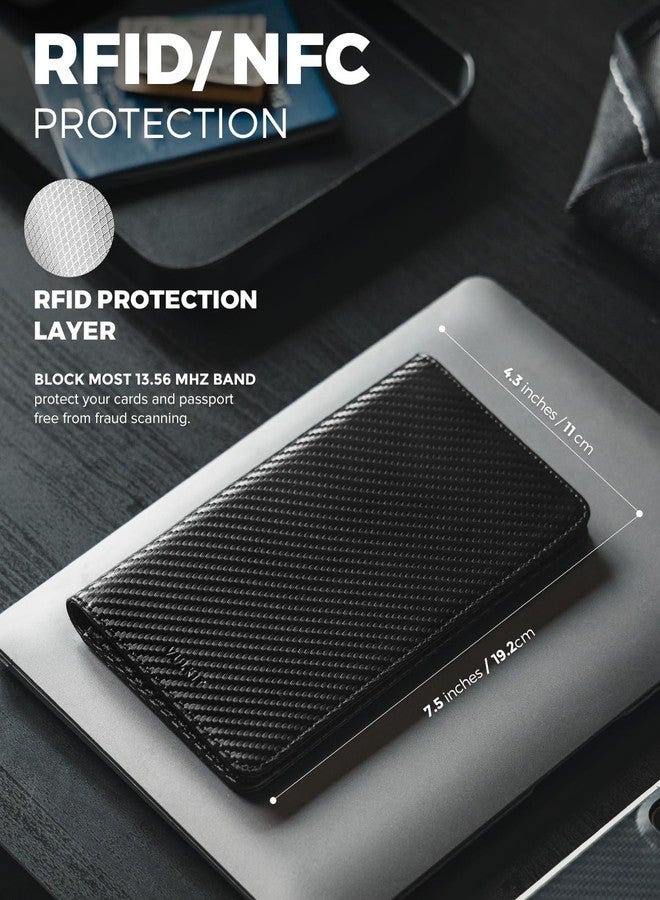 فولكيت محفظة جواز سفر VULKIT مزودة بتقنية حجب RFID، محفظة سفر للرجال والنساء، مقاس طويل، لون أسود من ألياف الكربون. - Image 3