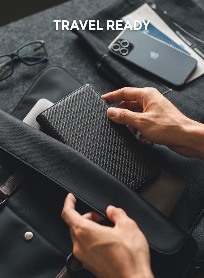 فولكيت محفظة جواز سفر VULKIT مزودة بتقنية حجب RFID، محفظة سفر للرجال والنساء، مقاس طويل، لون أسود من ألياف الكربون. - Image 5