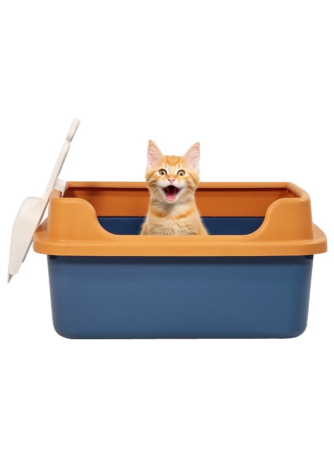 MAJIBAO - Cat litter box semi-enclosed with litter scoop, Portable and detachable cat toilet increase in depth prevent splashing, Easy cleaning suitable for medium-large cats (Blue Color) 48 cm L - Image 1