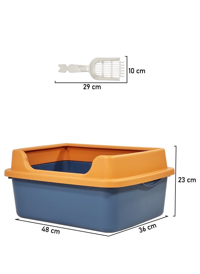 MAJIBAO - Cat litter box semi-enclosed with litter scoop, Portable and detachable cat toilet increase in depth prevent splashing, Easy cleaning suitable for medium-large cats (Blue Color) 48 cm L - Image 1