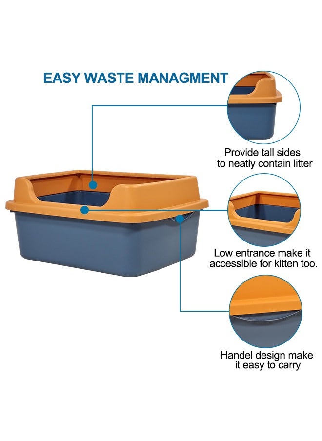 MAJIBAO - Cat litter box semi-enclosed with litter scoop, Portable and detachable cat toilet increase in depth prevent splashing, Easy cleaning suitable for medium-large cats (Blue Color) 48 cm L - Image 1