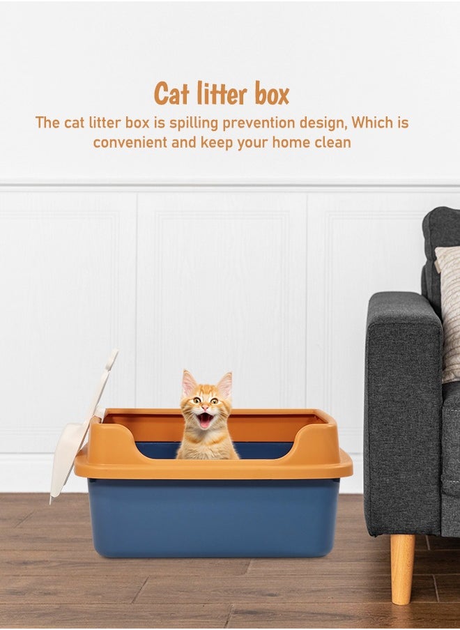 MAJIBAO - Cat litter box semi-enclosed with litter scoop, Portable and detachable cat toilet increase in depth prevent splashing, Easy cleaning suitable for medium-large cats (Blue Color) 48 cm L - Image 1