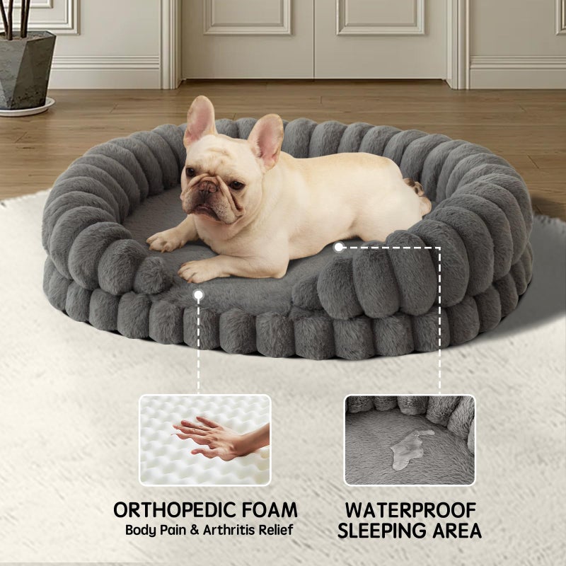BALANCE Calming Dog Bed for Medium Sized Dogs, 30 Inches Oval Washable Pet Bed with Sides, Orthopedic Pet Couch Sofa with Non-Slip Bottom, Gray - Image 2