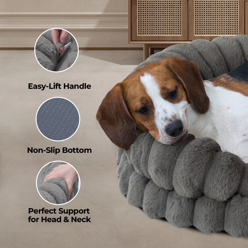 BALANCE Calming Dog Bed for Medium Sized Dogs, 30 Inches Oval Washable Pet Bed with Sides, Orthopedic Pet Couch Sofa with Non-Slip Bottom, Gray - Image 4