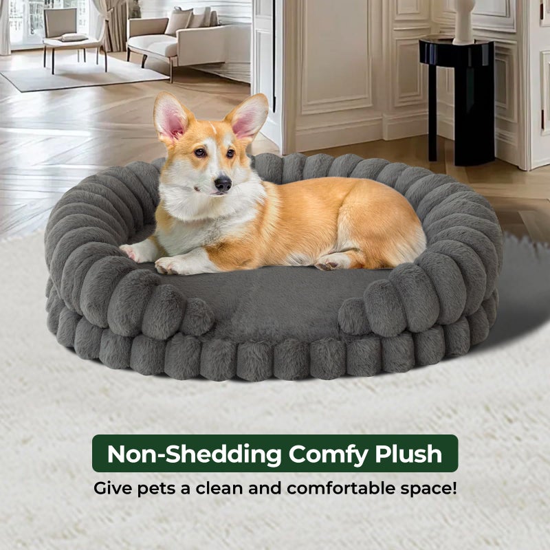 BALANCE Calming Dog Bed for Medium Sized Dogs, 30 Inches Oval Washable Pet Bed with Sides, Orthopedic Pet Couch Sofa with Non-Slip Bottom, Gray - Image 3