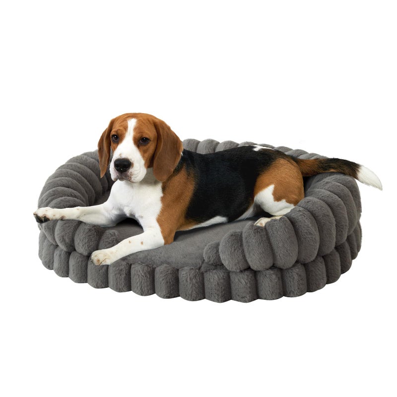 BALANCE Calming Dog Bed for Medium Sized Dogs, 30 Inches Oval Washable Pet Bed with Sides, Orthopedic Pet Couch Sofa with Non-Slip Bottom, Gray - Image 1