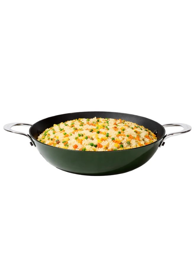 CUMIN CO. Cast Iron Kadai LITE | 5.5L, 32 cm | Induction Base Cookware | 5 Years Warranty | Non Toxic Heavy Bottom Kadhai for Frying | Chemical Free Coating | Free Accessories | Green