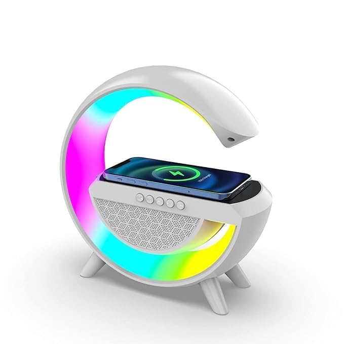 3 IN 1 NIGHT LIGHT BLUETOOTH SPEAKERS WITH 15W WIRELESS CHARGER LED DESK LAMP WITH RECHARGEABLE BATTERY ATMOSPHERE LAMP GSHAPE SPEAKER BEDSIDE LAMP FOR BEDROOM ROOM DECOR GIFT PARTY