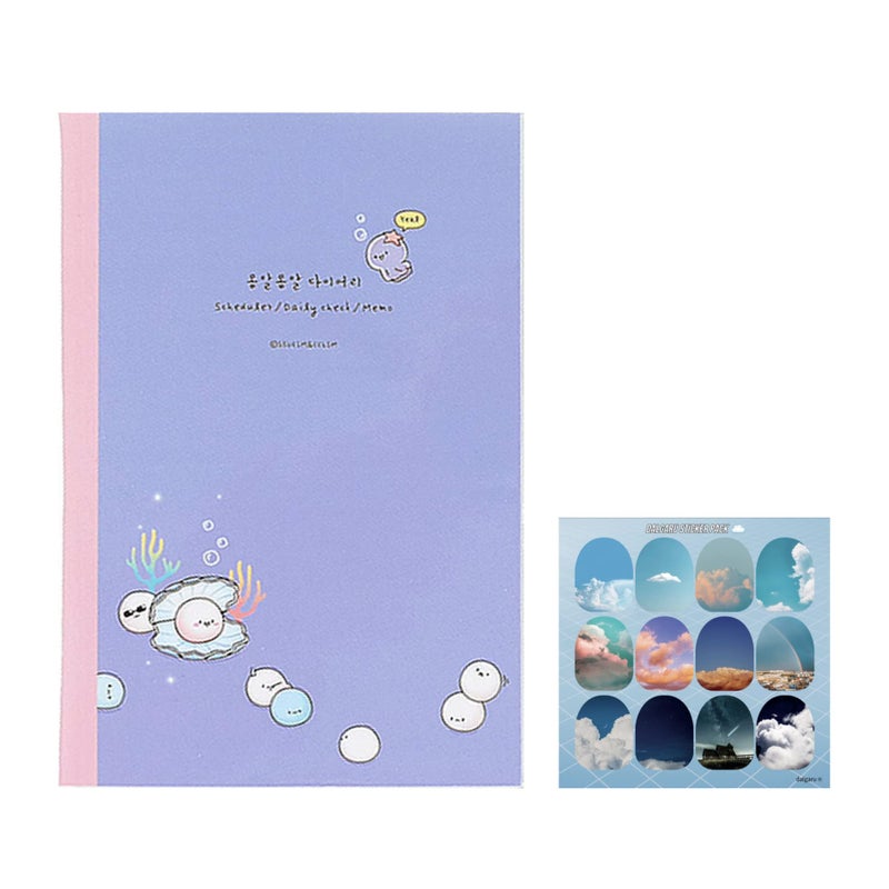 dalgaru Kawaii Mini Korean Weekly Undated Planner + 1 dalgaru sticker sheet - 128 pages, Soft PVC Cover Cute Small stationery for school, academic, teens, women, girls (Pearl (Purple)) - Image 1