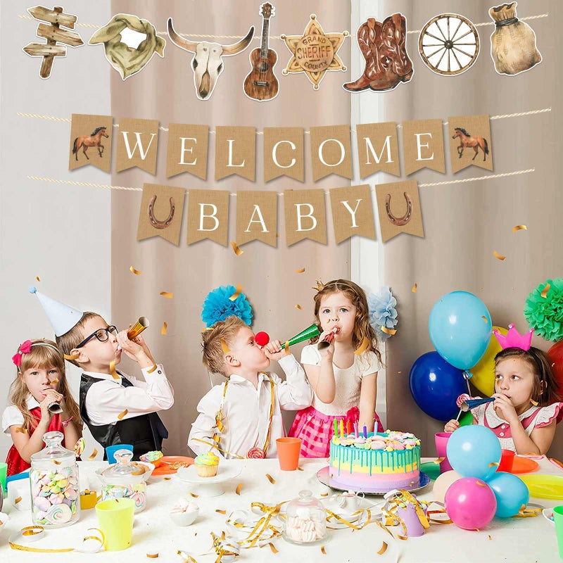 Buerhanerry Western Cowboy Baby Shower Banner, Horse Birthday Party Decorations, Cowboy Welcome Baby Banners, Western Party Supplies for Boys, My First Rodeo Decor - Image 5
