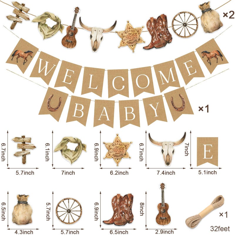 Buerhanerry Western Cowboy Baby Shower Banner, Horse Birthday Party Decorations, Cowboy Welcome Baby Banners, Western Party Supplies for Boys, My First Rodeo Decor - Image 2