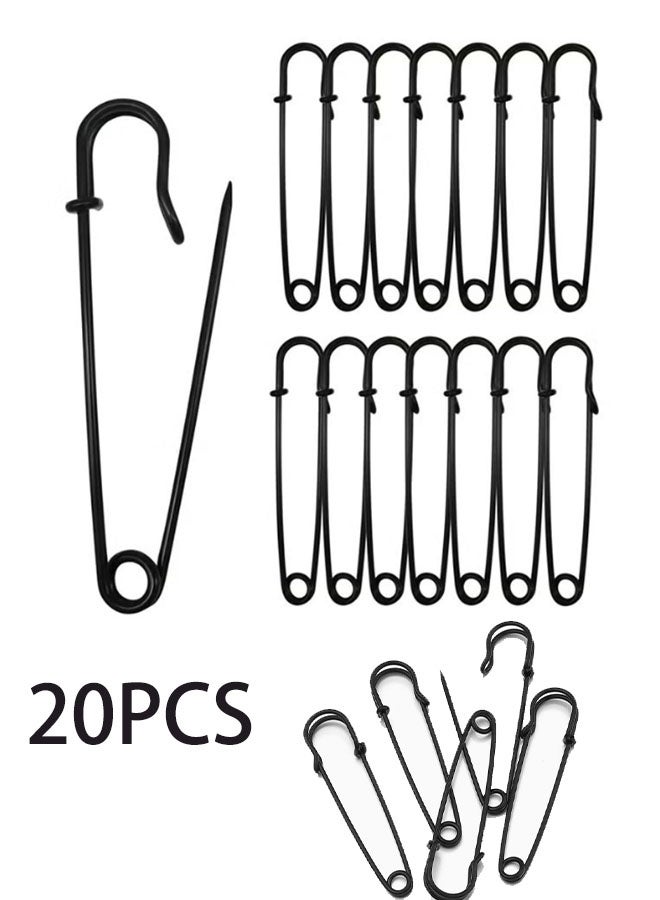 Geustos 20 Pack,Safety Pins (Upgraded), 3 Inch Large Safety Pins,  For Clothes, Leather, Canvas, Blankets, Crafts, Skirts, Kilts, Extra Large Safety Pins, Durable Safety Pins (Glossy Black) - Image 1