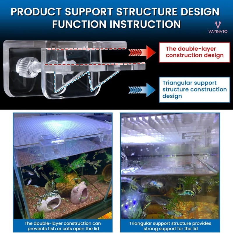 VAYINATO ® Transparent Acrylic Aquarium Cover Brackets with Screw Clamp | Lid Support Clips for Rimless Fish Tanks | Anti-Jump Design | Clear Plastic Mounts for Dividers & Lids (2 Pcs) - Image 3