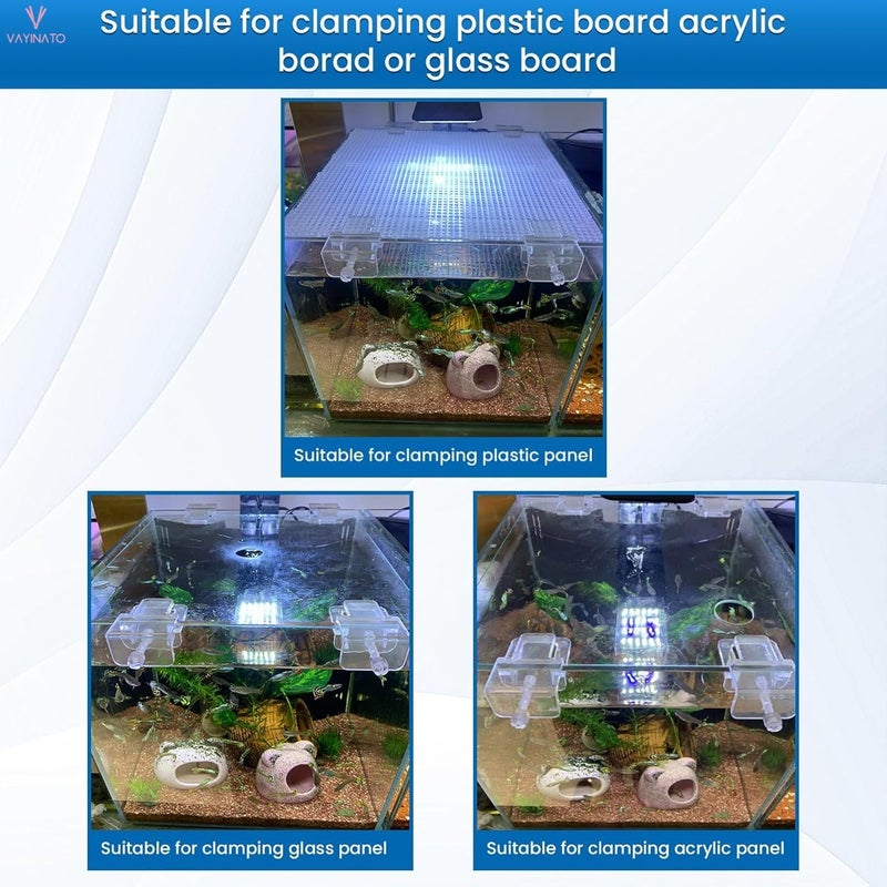 VAYINATO ® Transparent Acrylic Aquarium Cover Brackets with Screw Clamp | Lid Support Clips for Rimless Fish Tanks | Anti-Jump Design | Clear Plastic Mounts for Dividers & Lids (2 Pcs) - Image 5