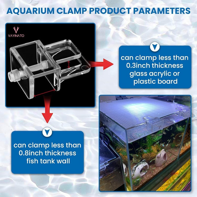 VAYINATO ® Transparent Acrylic Aquarium Cover Brackets with Screw Clamp | Lid Support Clips for Rimless Fish Tanks | Anti-Jump Design | Clear Plastic Mounts for Dividers & Lids (2 Pcs) - Image 2