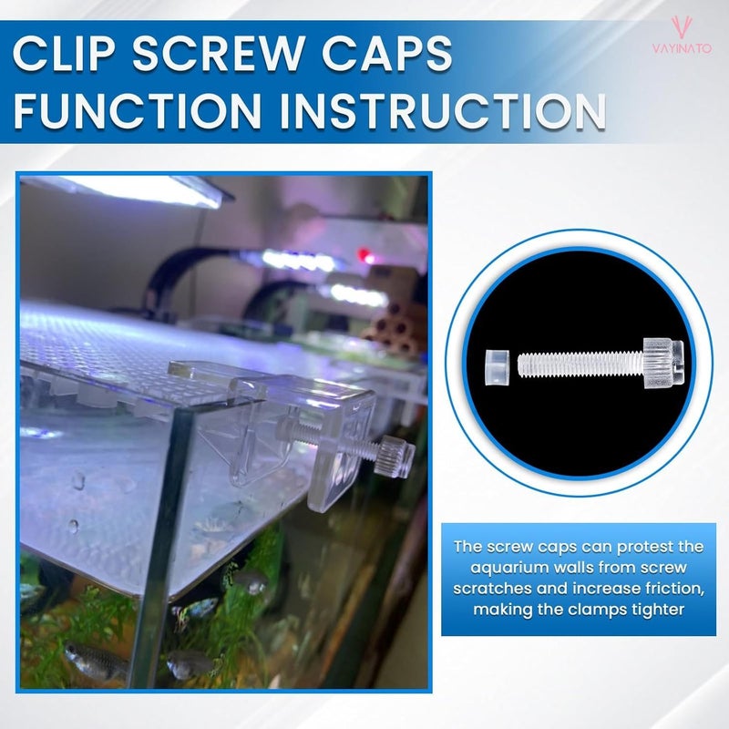 VAYINATO ® Transparent Acrylic Aquarium Cover Brackets with Screw Clamp | Lid Support Clips for Rimless Fish Tanks | Anti-Jump Design | Clear Plastic Mounts for Dividers & Lids (2 Pcs) - Image 4