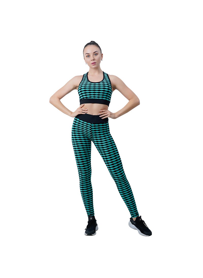 Generic - Tie-Dye Yoga Set Fitness Aerobics High Waist Sports Bra Slimming Leggings Breathable Summer Running Gym Beauty Body Sculpting Green - Image 1