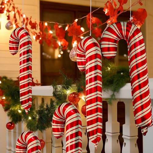 Deermon 12 Pack Large Red Christmas Candy Cane Foil Party Decor Balloons Xmas Santa Canes Walking Stick Candy Balloon For Birthday Xmas Wedding New Year Carnival Festival Holiday Party Decorations - Image 5