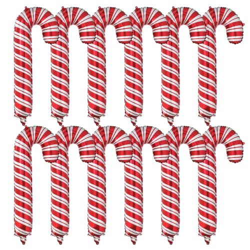Deermon 12 Pack Large Red Christmas Candy Cane Foil Party Decor Balloons Xmas Santa Canes Walking Stick Candy Balloon For Birthday Xmas Wedding New Year Carnival Festival Holiday Party Decorations - Image 1