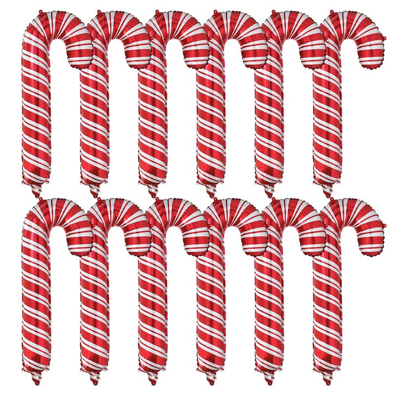 Deermon 12 Pack Large Red Christmas Candy Cane Foil Party Decor Balloons Xmas Santa Canes Walking Stick Candy Balloon For Birthday Xmas Wedding New Year Carnival Festival Holiday Party Decorations - Image 3