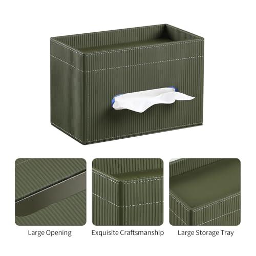 Cretkhp Rectangular Tissue Box Cover with Storage Tray, PU Leather Tissue Box Holder for Bathroom Vanity Countertop Night Stands Bedroom Office Desk, Stylish Tissue Holder Decorative Organizer (Green) - Image 4
