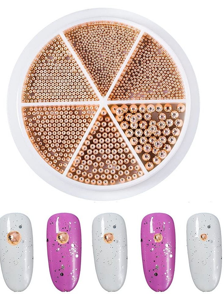 brunson إكسسوارات فن الأظافر كرات دقيقة 1 صندوق أحجام مختلطة كرات كافيار معدنية ذهبية وردية صغيرة من الفولاذ المقاوم للصدأ تصميم ثلاثي الأبعاد لزينة أظافر النساء أظافر اليدين والقدمين نصائح مانيكير تمائم - Image 1