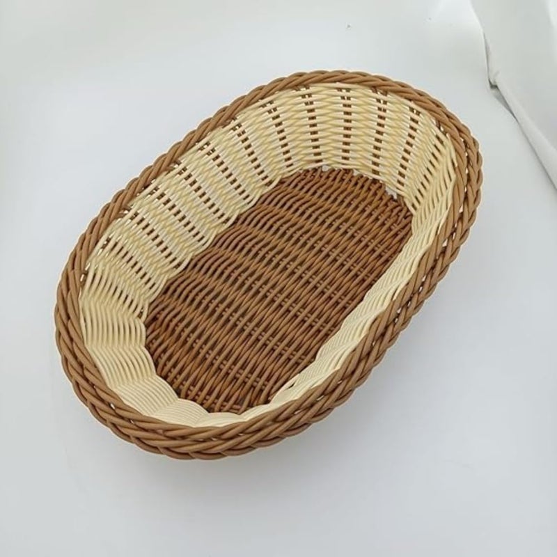 Adrohai Natural and Poly Woven Bread Basket Woven Mini Basket for Serving Naan Roti Paratha Bread Oval Roti Basket Large Deep Oval Dish Wicker Basket Hand-woven Long-Lasting Rattan Basket - (3 Set) - Image 5