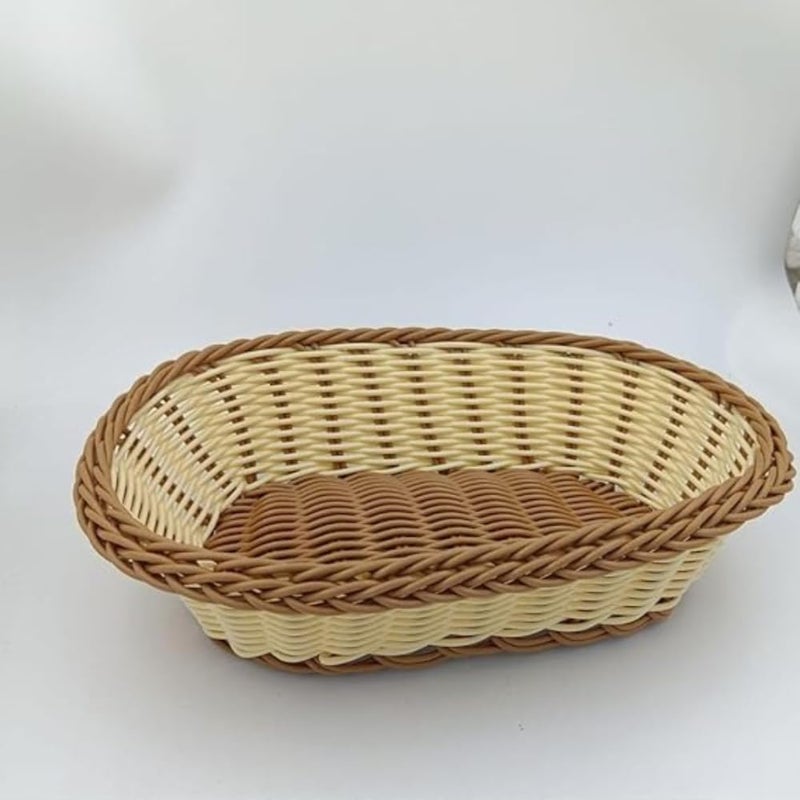 Adrohai Natural and Poly Woven Bread Basket Woven Mini Basket for Serving Naan Roti Paratha Bread Oval Roti Basket Large Deep Oval Dish Wicker Basket Hand-woven Long-Lasting Rattan Basket - (3 Set) - Image 4