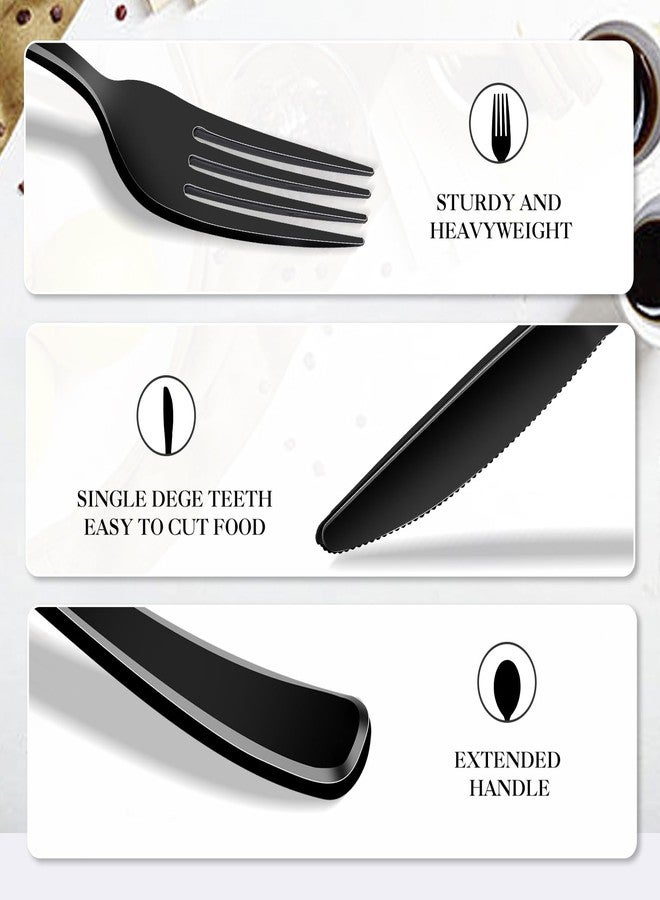 ALEXPRE 300 Pack Black Disposable Plastic Silverware Heavy Duty,Black Cutlery Set, Plastic Forks and Spoons Knives Utensils Set for Birthday Party Prom Night,Weddings,Halloween - Image 3
