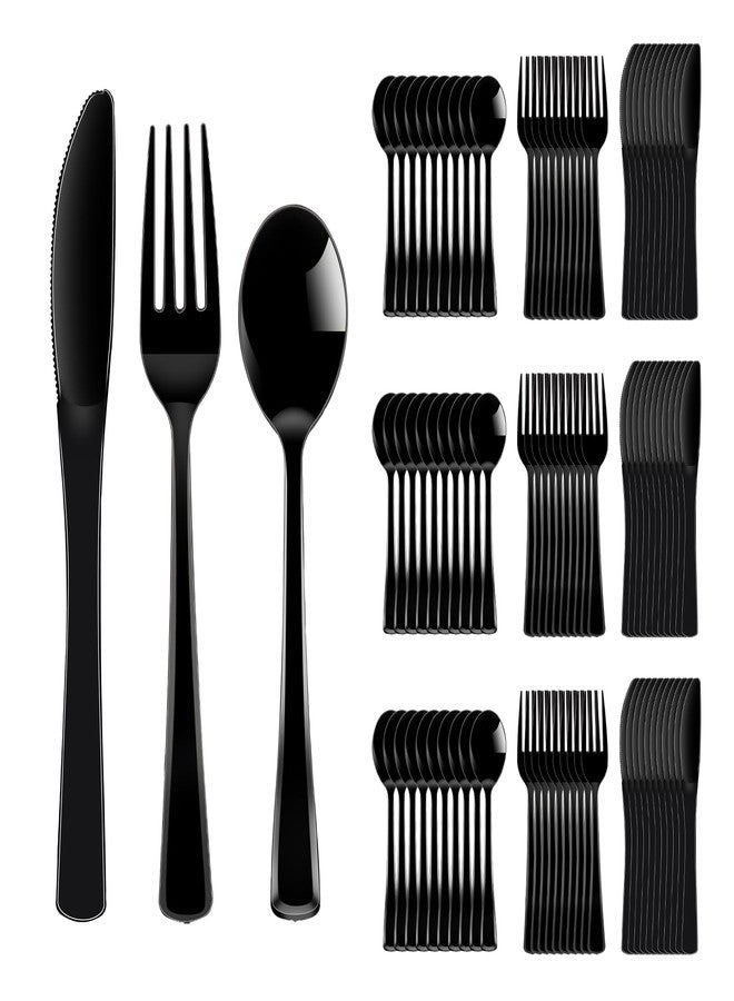 ALEXPRE 300 Pack Black Disposable Plastic Silverware Heavy Duty,Black Cutlery Set, Plastic Forks and Spoons Knives Utensils Set for Birthday Party Prom Night,Weddings,Halloween - Image 1