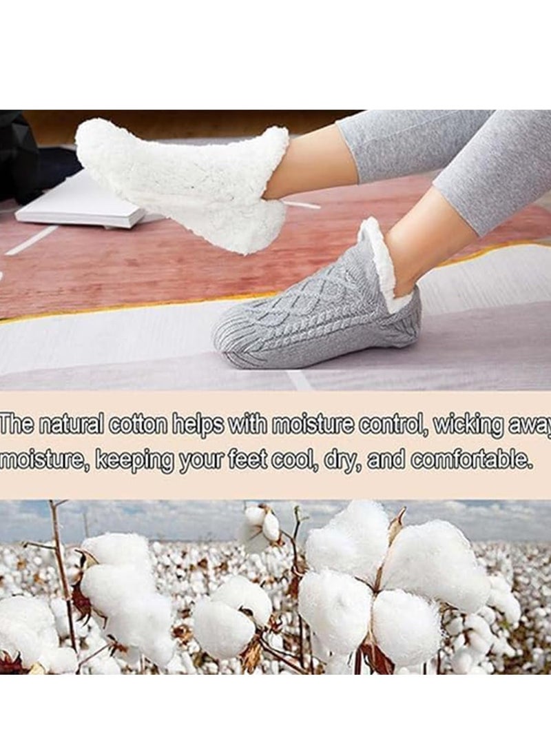 Fluffy Fleece Slipper Socks, Non-Slip Warm Winter Socks Cute Fleece-lined Slipper Socks Warm Indoor Slipper Socks Cozy Winter Non-Skid Socks Plush Socks Soft Fluffy Socks for Unisex in Home(Black) - Image 5