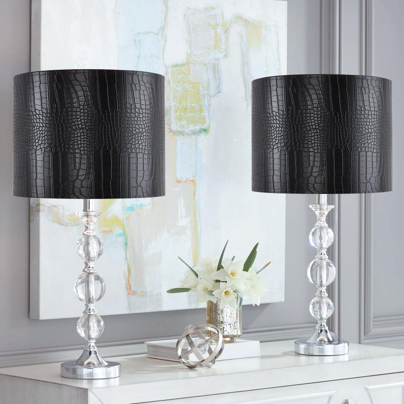 PIKOPIKO Black Reptile Print Drum Lamp Shade 13"Top x 13"Bottom x 10"High(Spider) Medium Modern Lamp Shades for Table & Bedside Lamp - Top and Bottom Self Trim Lampshades Replacement - Image 5