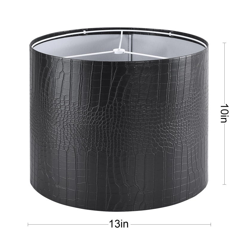 PIKOPIKO Black Reptile Print Drum Lamp Shade 13"Top x 13"Bottom x 10"High(Spider) Medium Modern Lamp Shades for Table & Bedside Lamp - Top and Bottom Self Trim Lampshades Replacement - Image 3
